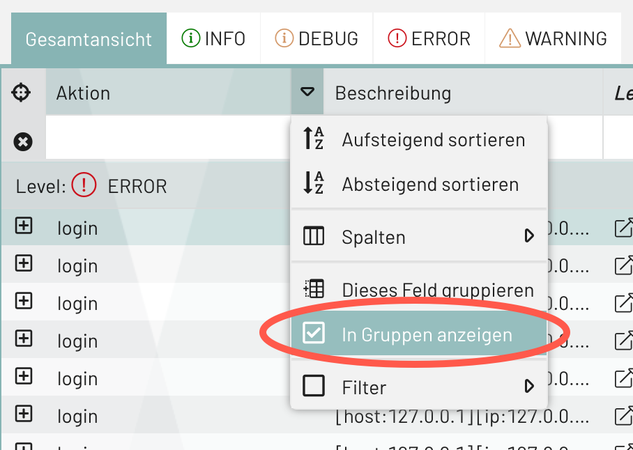 Gruppierung aufheben