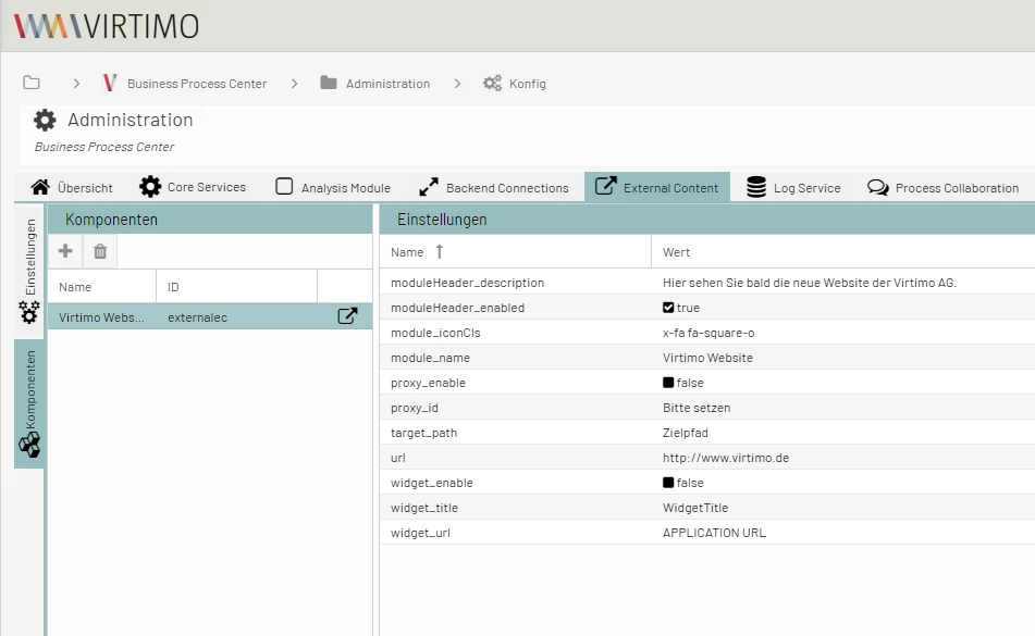 Konfiguration des External-Content-Moduls