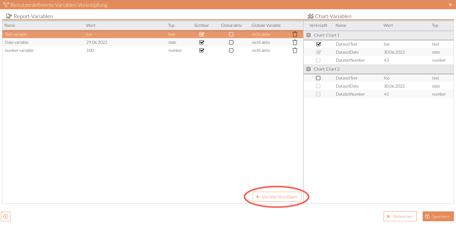 Variable hinzufügen