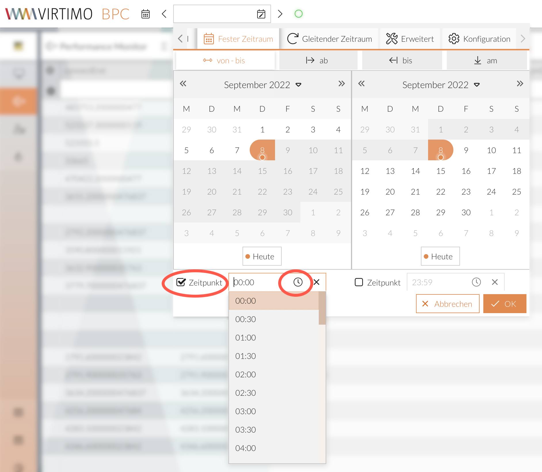 Fester Zeitraum mit Zeitpunkt