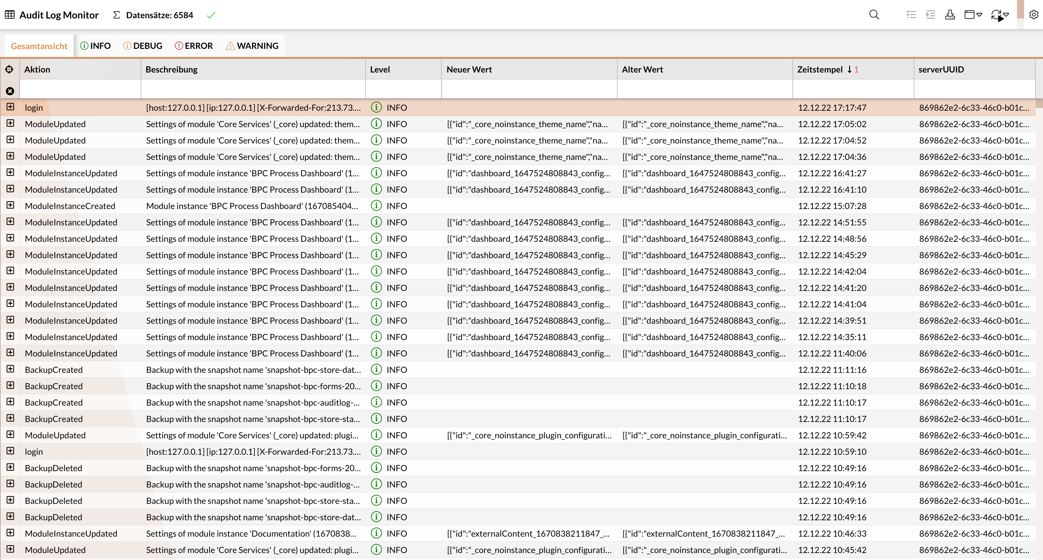 Beispiel-Monitor: Audit Log