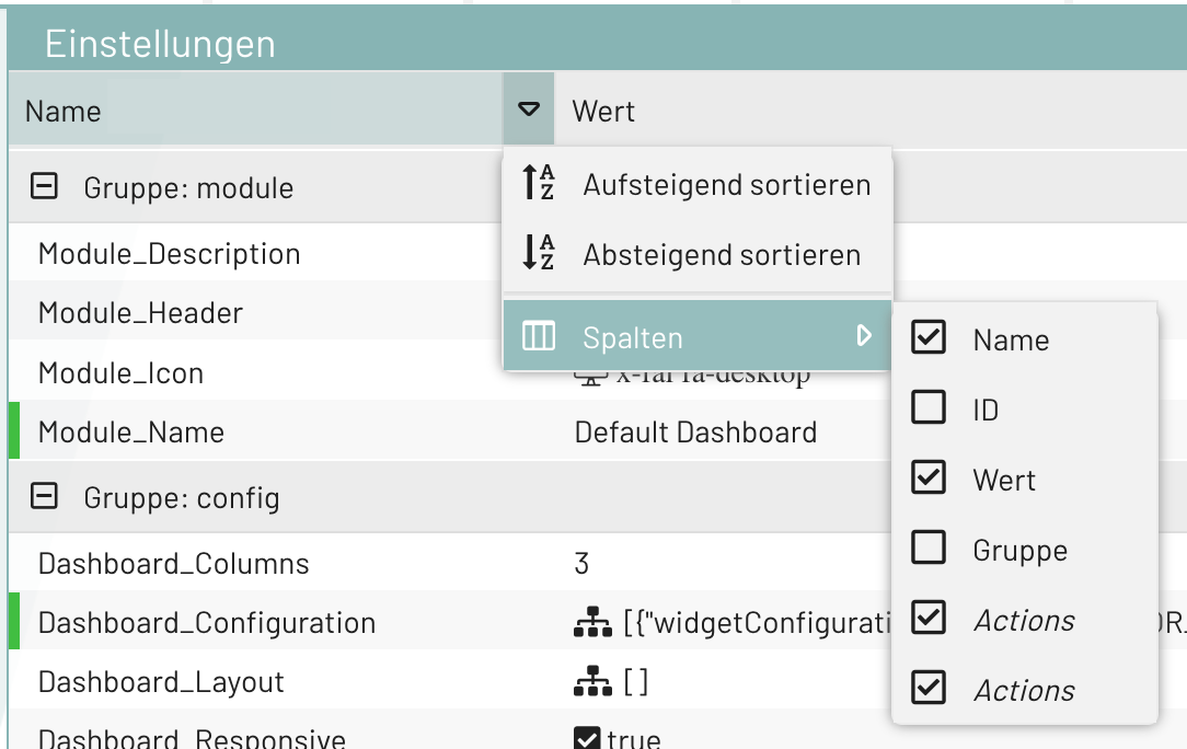 Spalten ein- und ausblenden