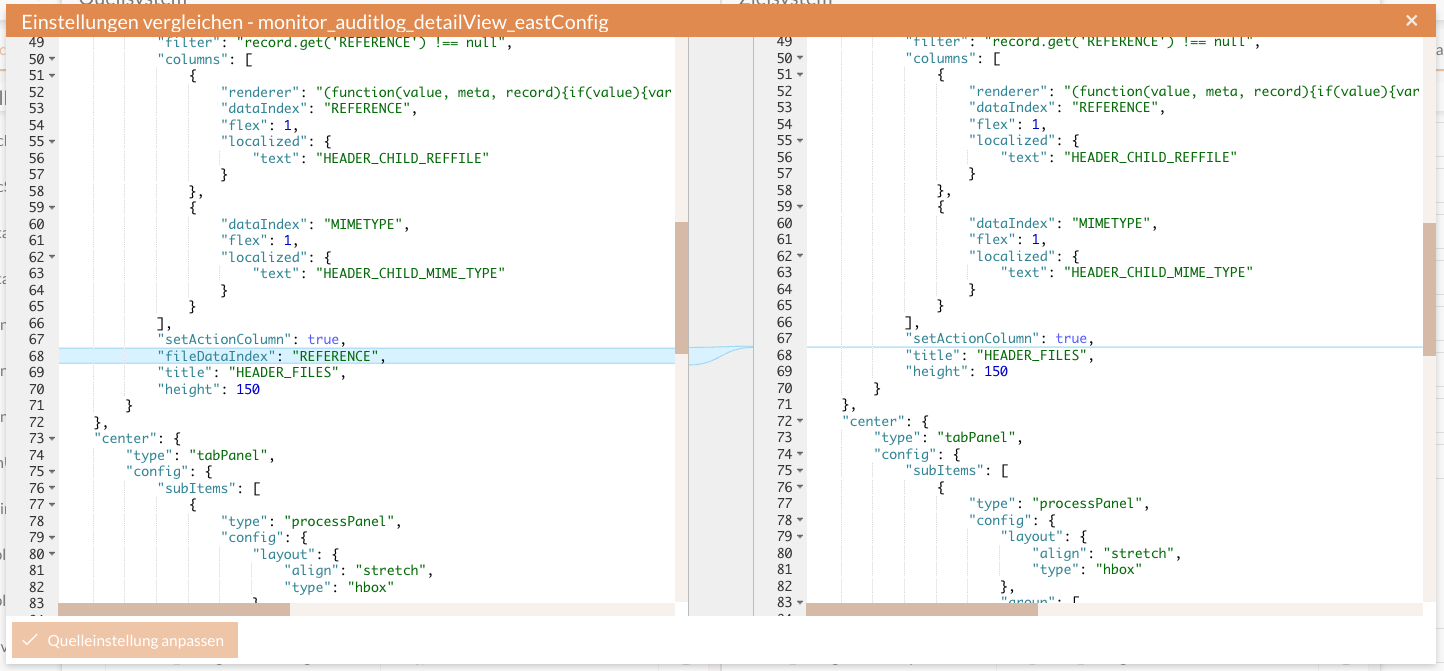 deployment compare settings json diff