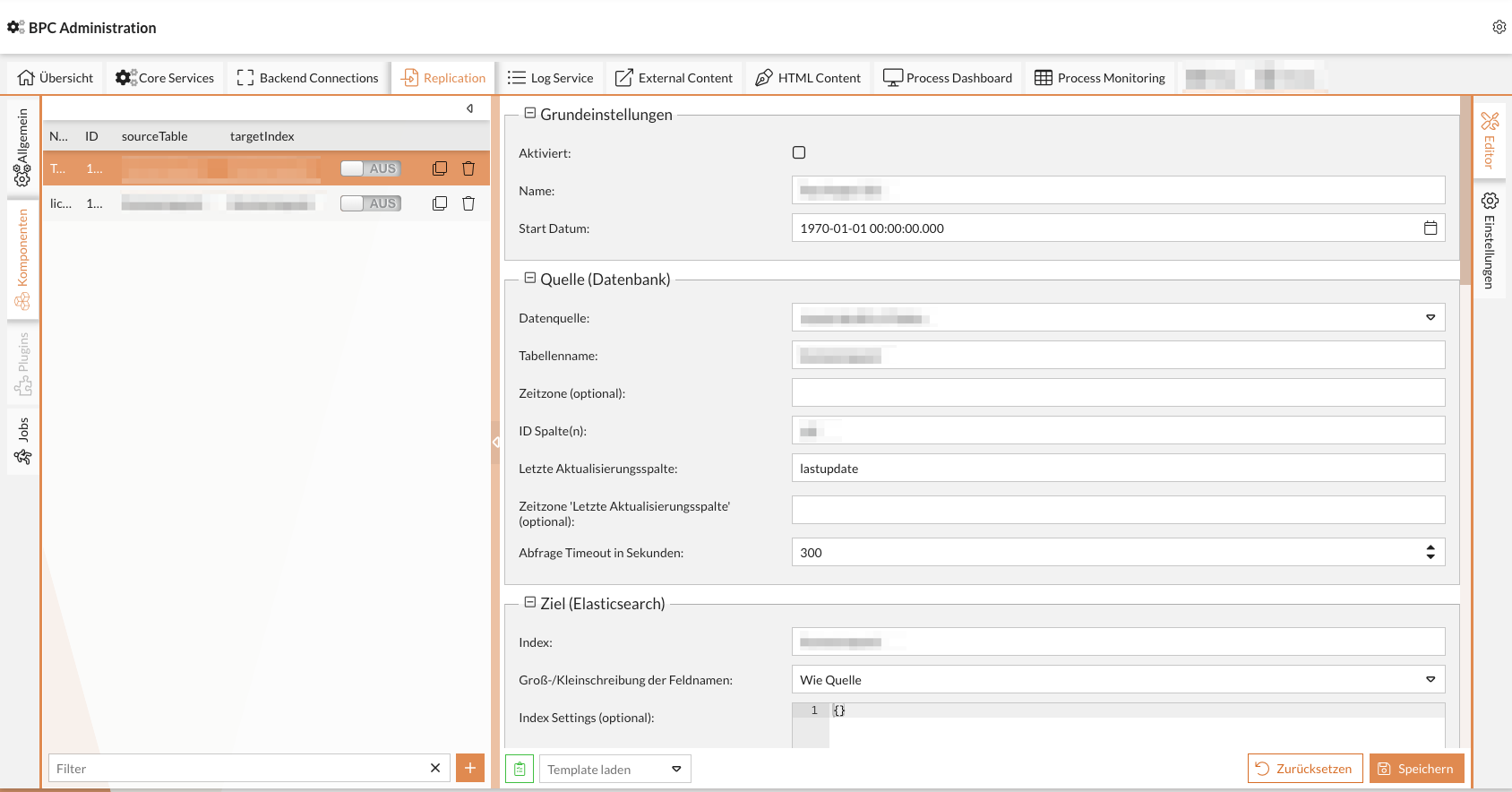 Adminbereich mit einer moduleInstanceConfigurationComponent