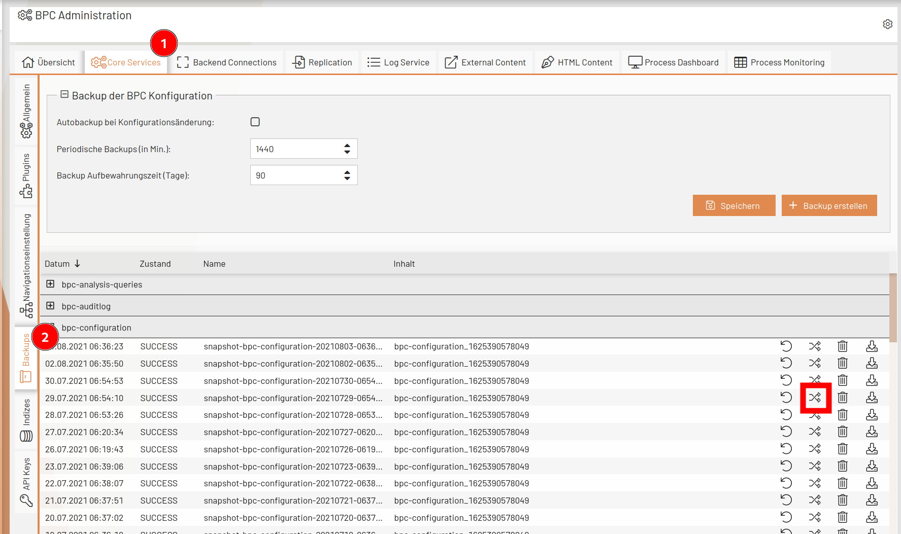 deployment backup as source