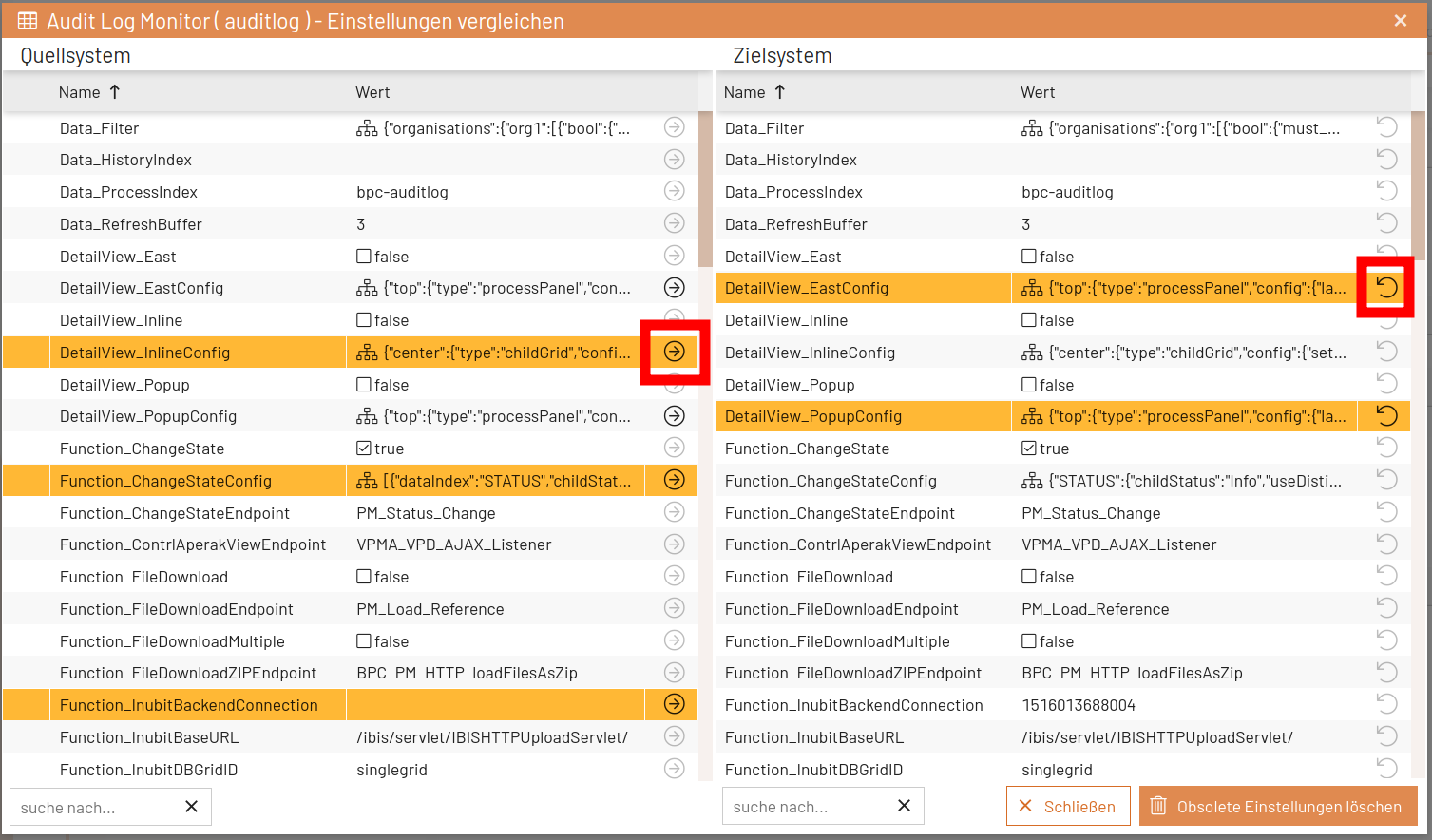 deployment compare settings 2