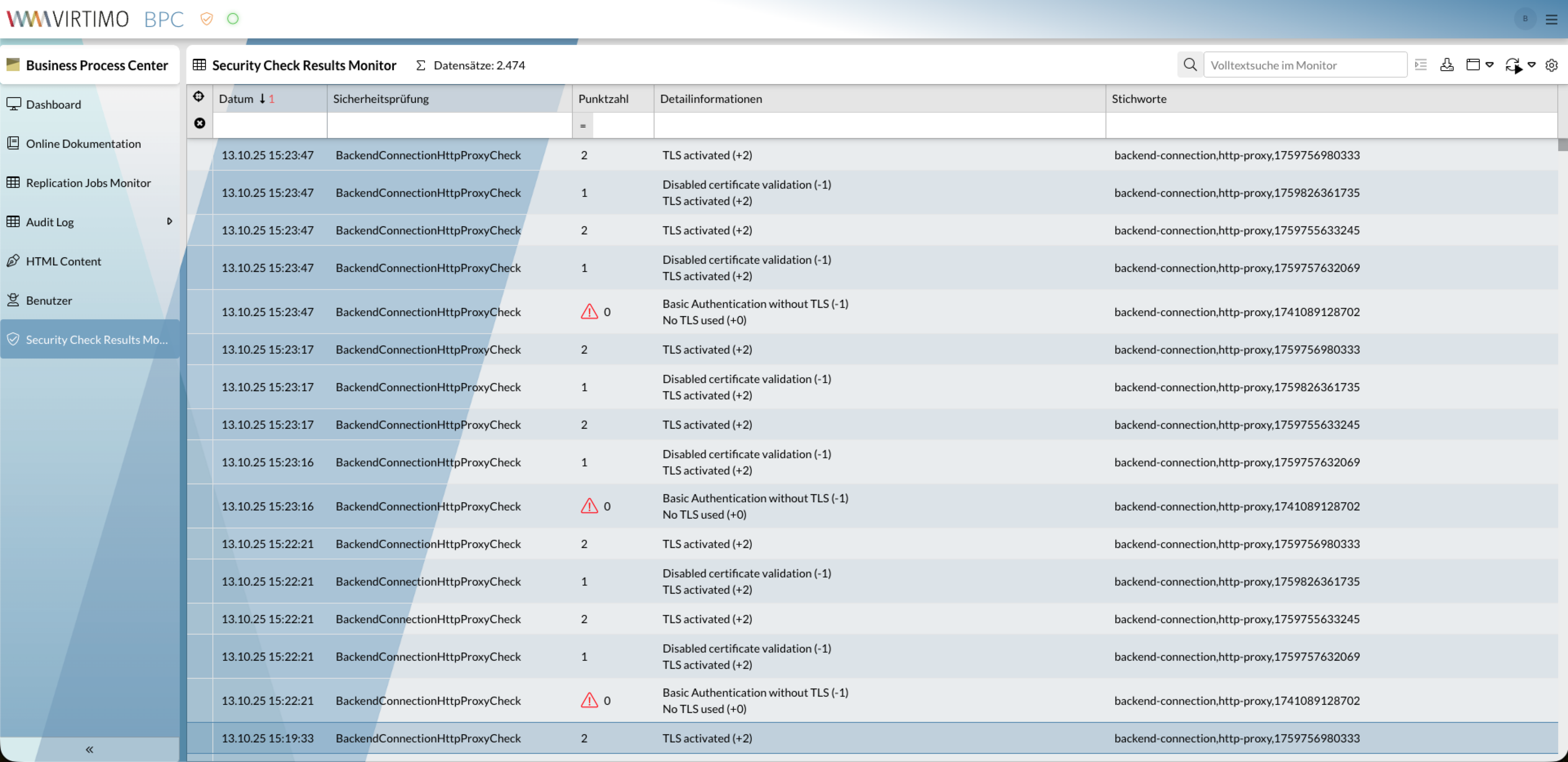 security check results monitor