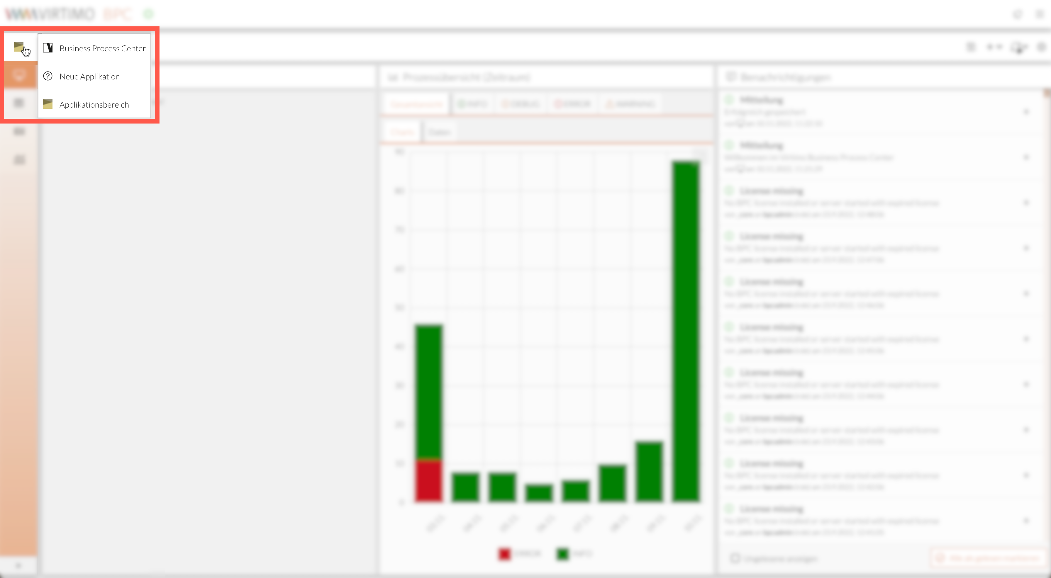 Menü der Applikationsbereiche