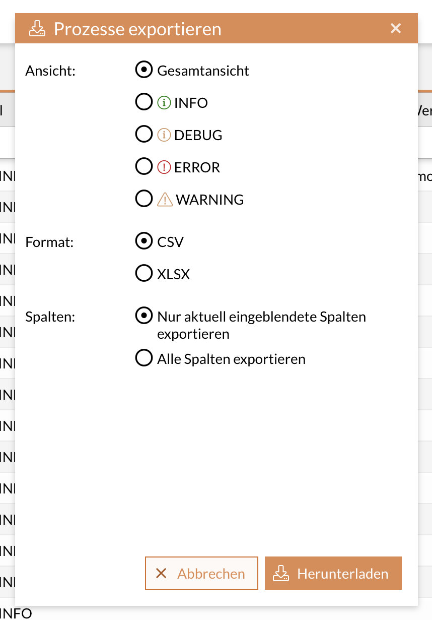 Prozesse exportieren