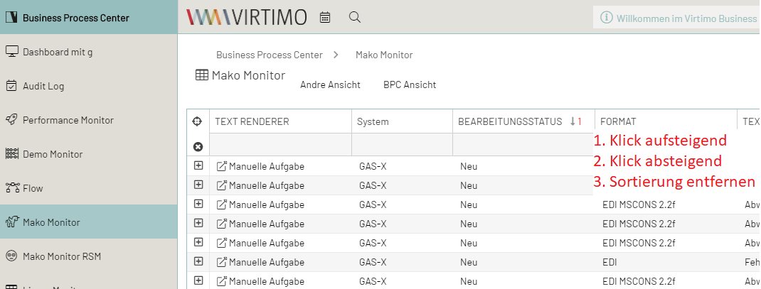 Sortierung durch Klick entfernen
