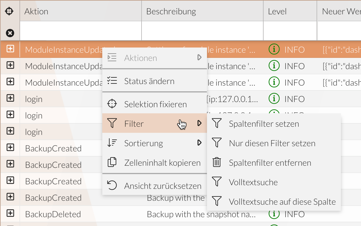 Spalten filtern DOCS
