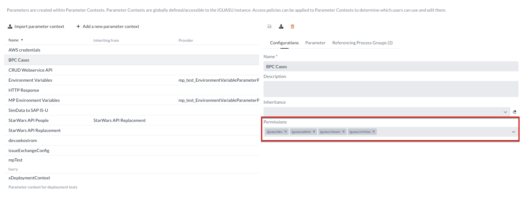 parameter context admin