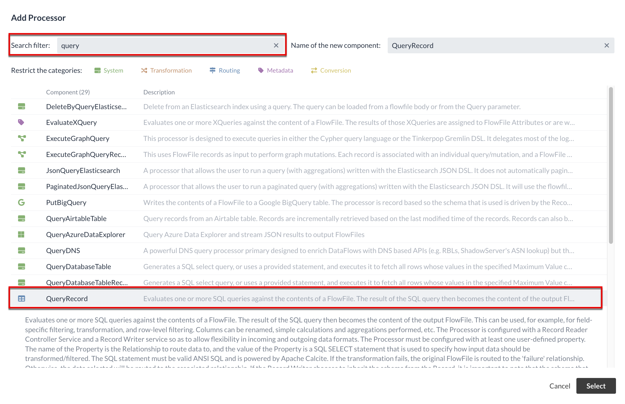 QueryRecord Processor anlegen
