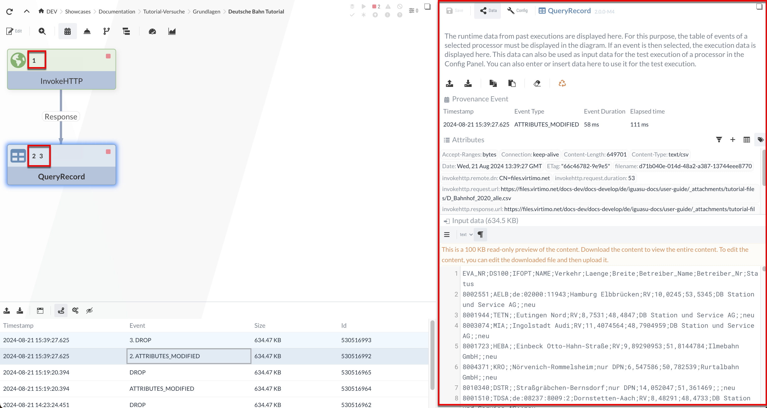 Event selektieren - Inspection Panel