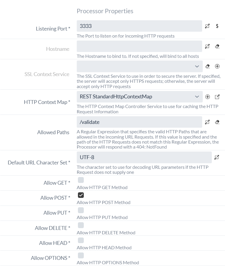 HandleHttpRequest Processor Konfiguration