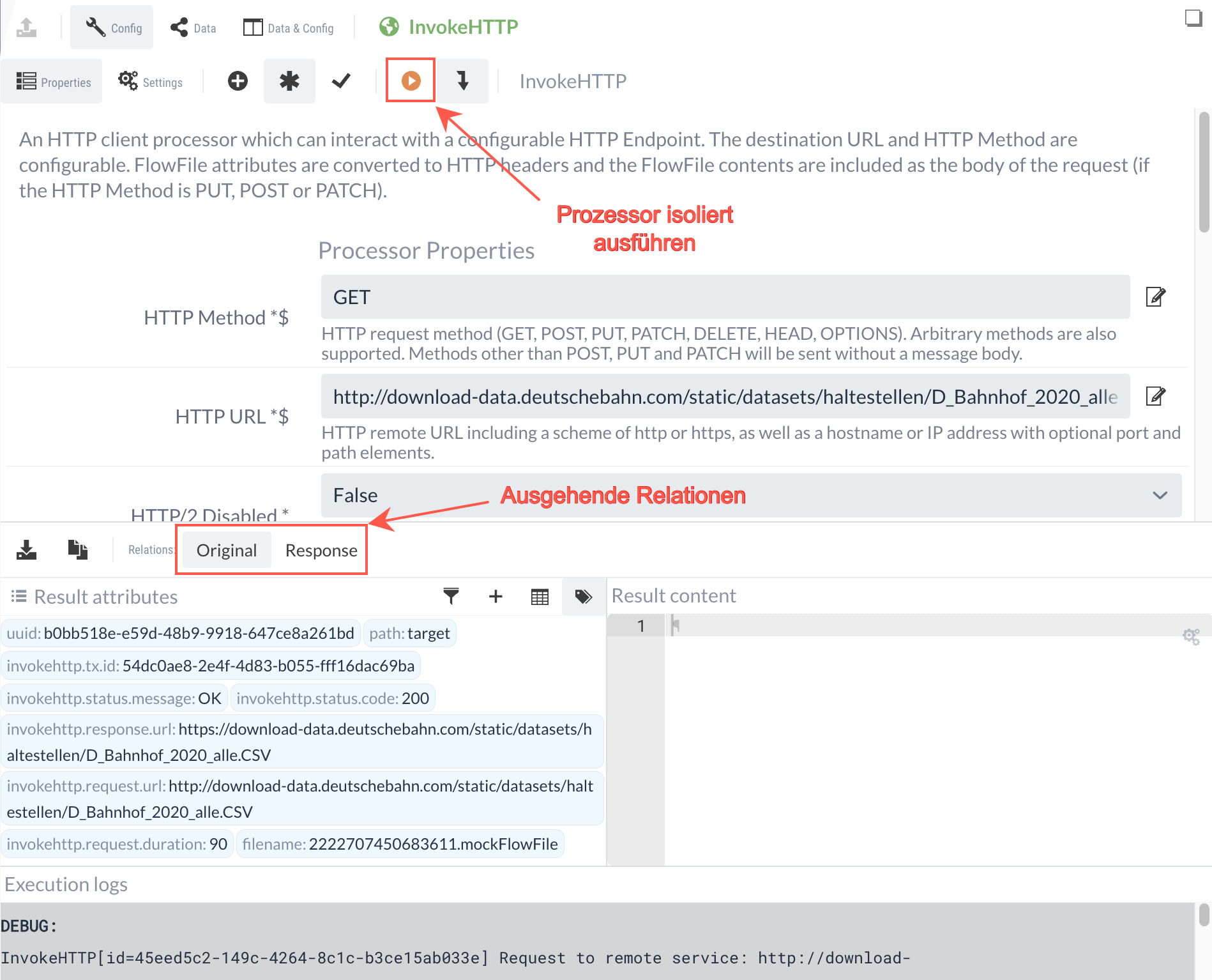 InvokeHTTP-Testausführung