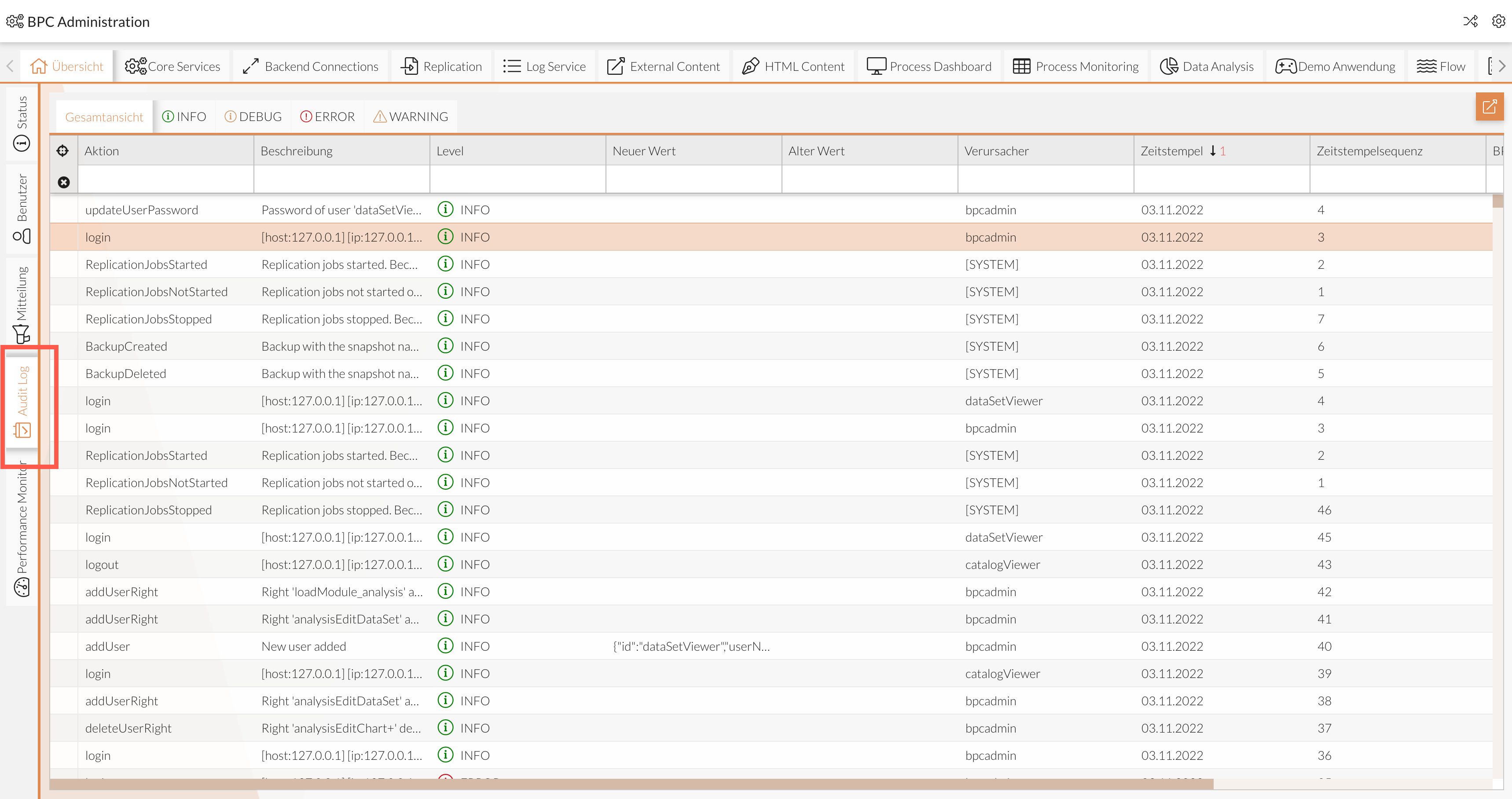 Audit Log im Administrationsbereich