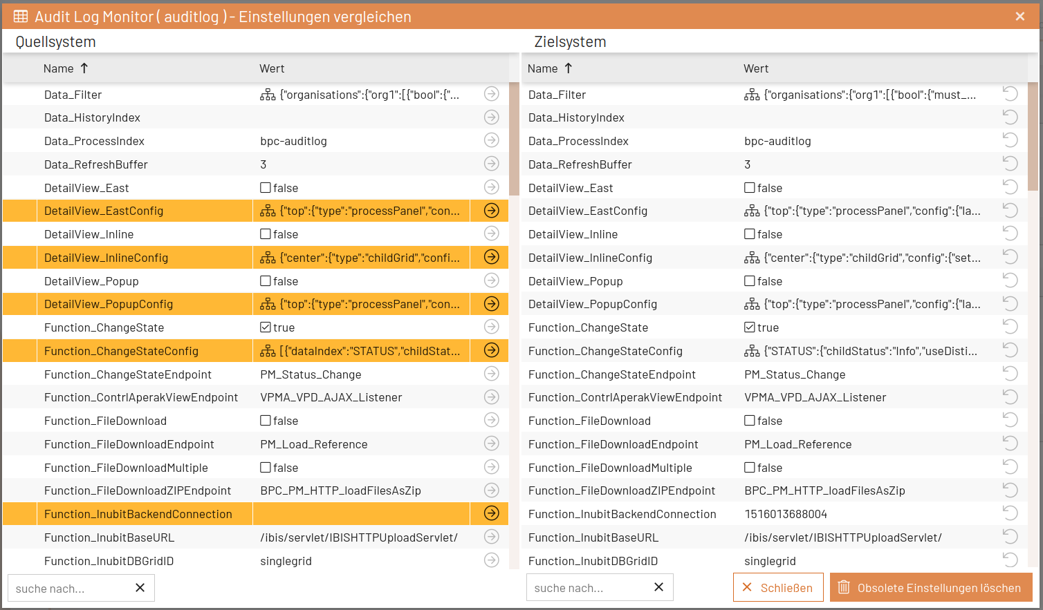 deployment compare settings 1