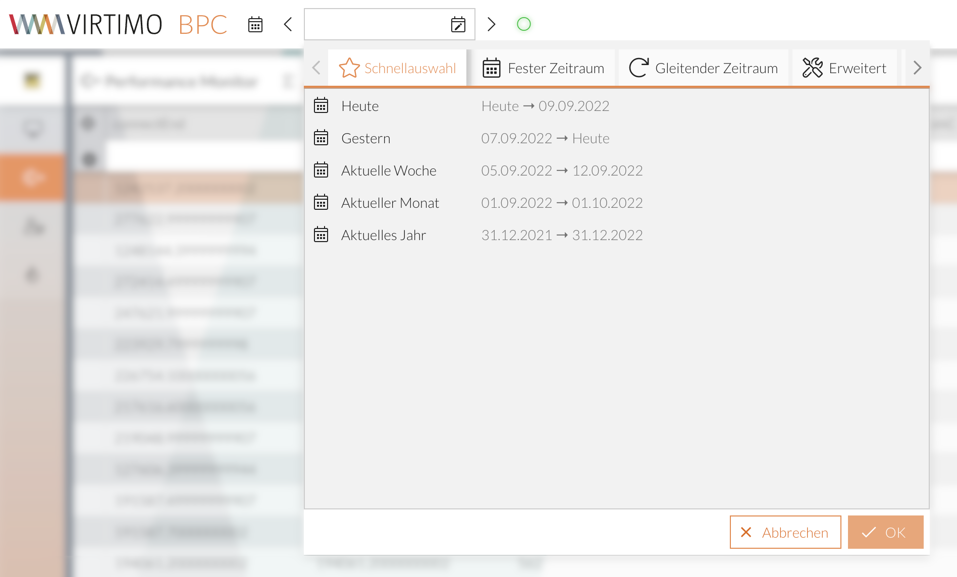 Auswahlkomponente für Zeiträume