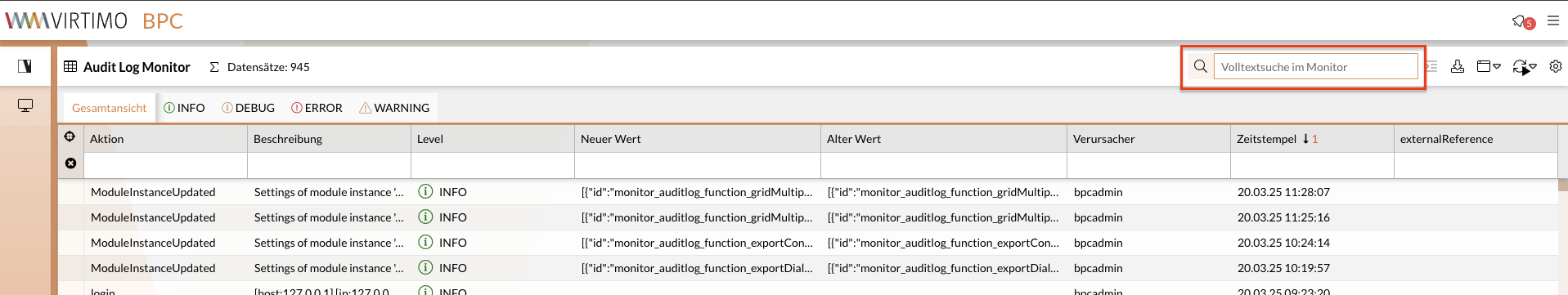 Suchfeld der Volltextsuche