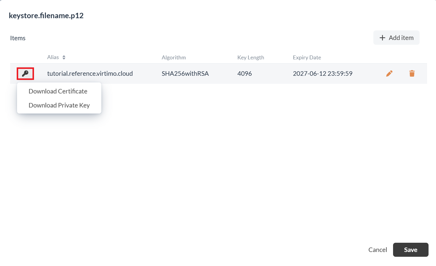 Parameter Context Key Button