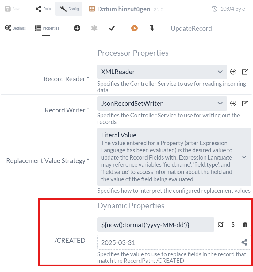 UpdateRecord Processor Settings