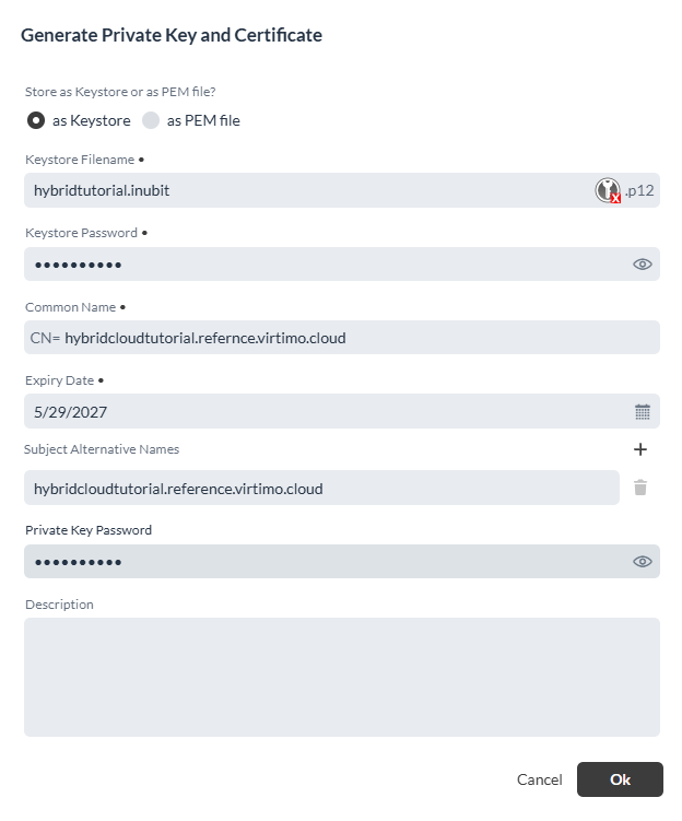 Create a Keystore for INUBIT