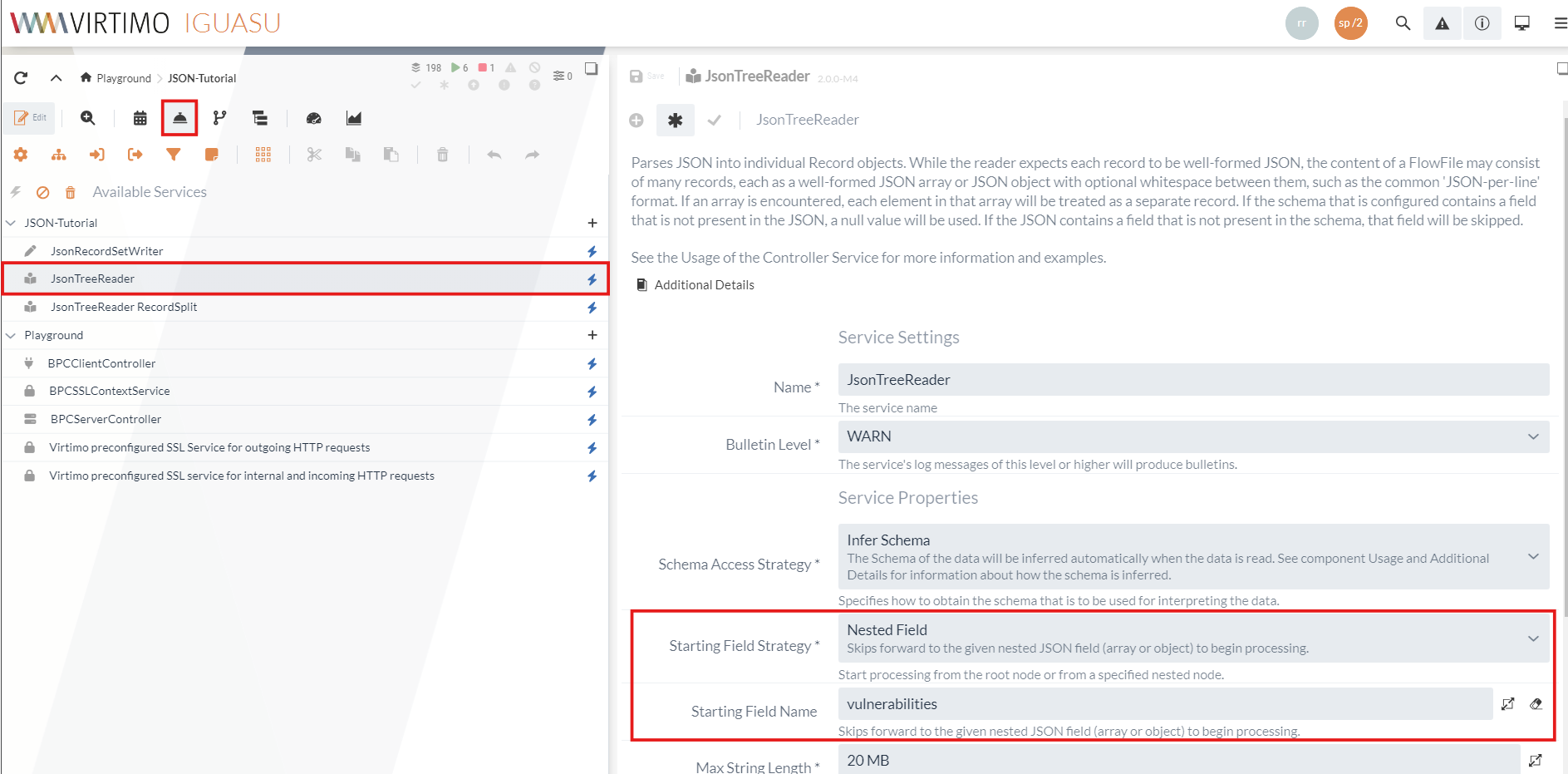 JSONTreeReader-Service Konfiguration